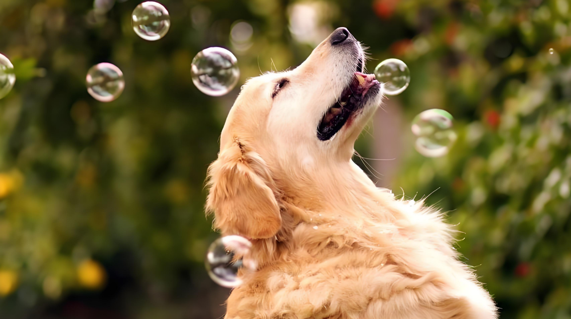 金毛奔似闪电疾冲，主人力拦如硬桩，好样的！