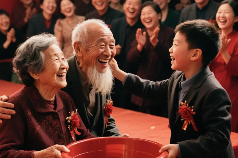 婚礼上最萌的 “盆载” 宝宝，爷爷奶奶端着双胞胎走红毯，笑翻全场​