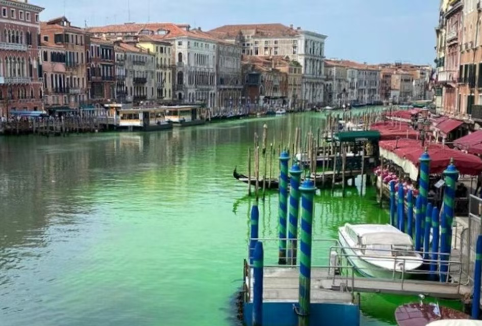 惊！荧光绿染遍威尼斯水，环保少女这波操作，到底是警示还是破坏？
