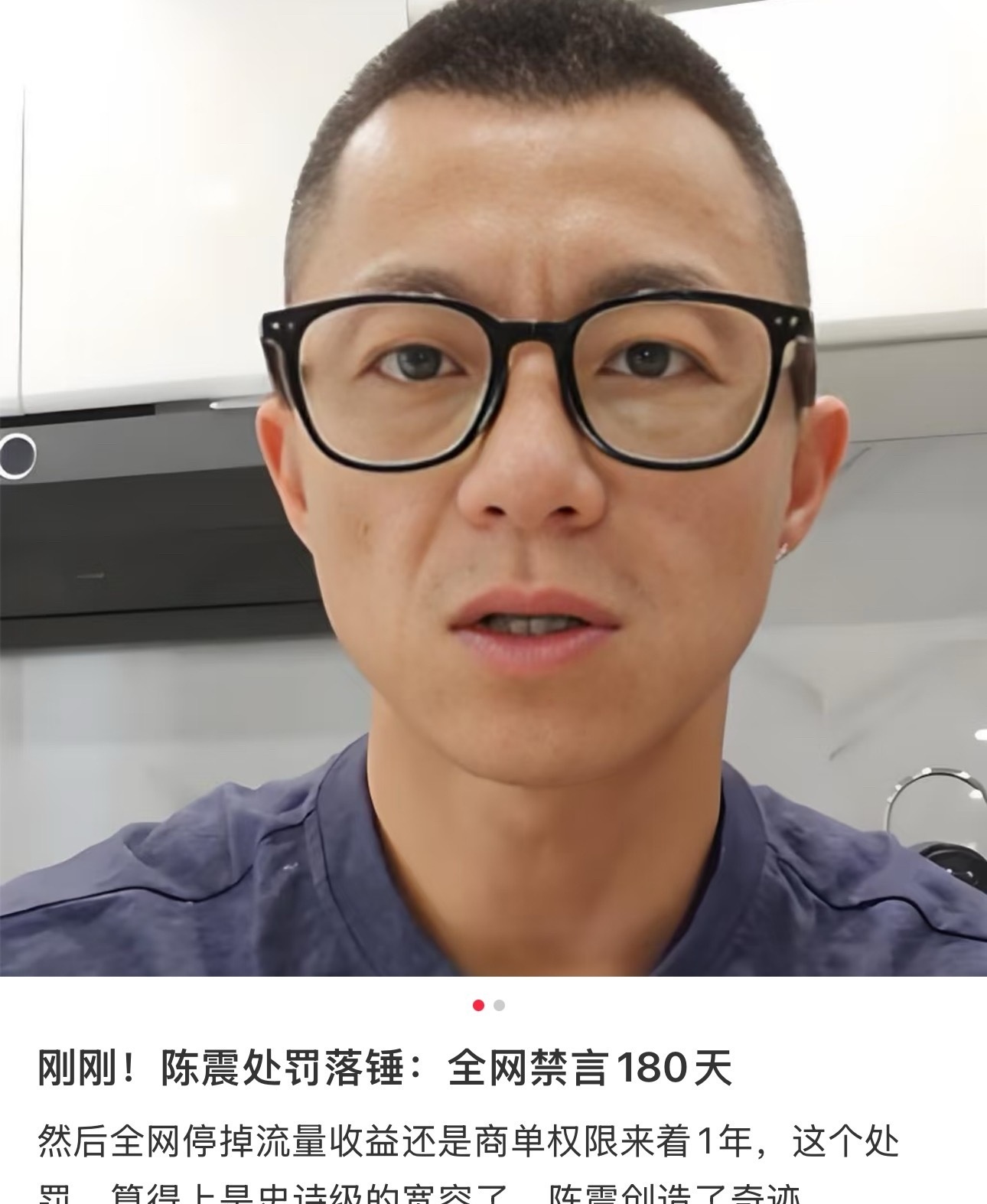 陈震处罚结果公布：全网禁言180天，流量收益停一年