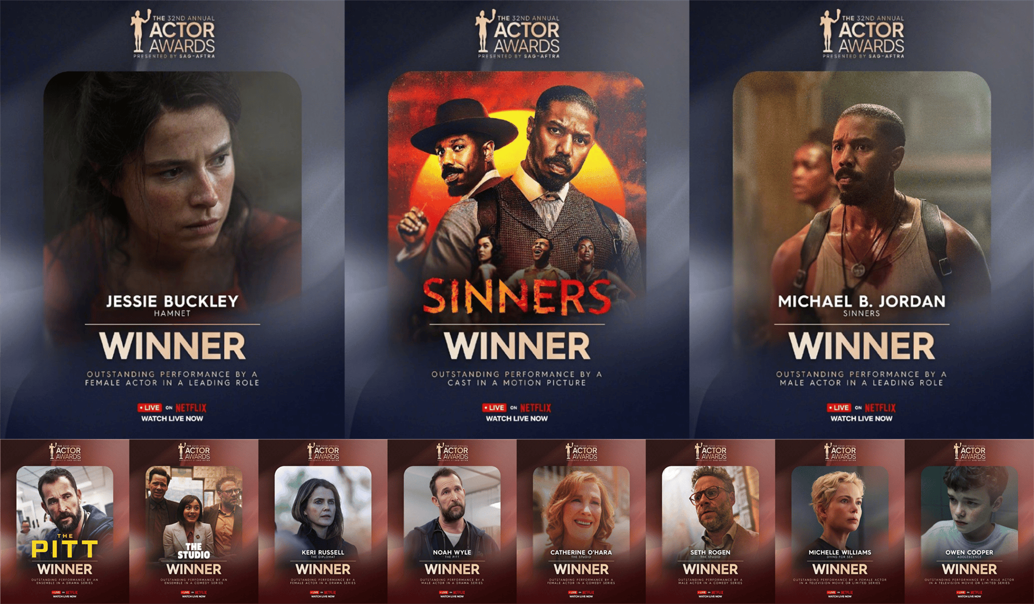 重磅揭晓！第32届美国演员奖落幕，迈克尔·B·乔丹、杰西·巴克利登顶影帝影后