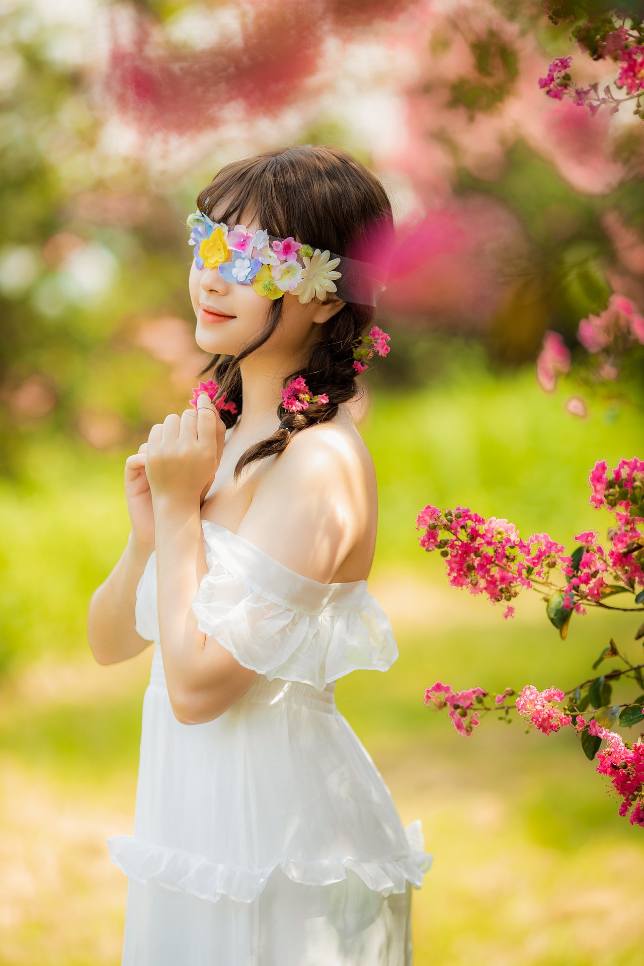 🌼 紫薇花海｜白裙与草帽｜每一帧都是清新治愈的童话瞬间