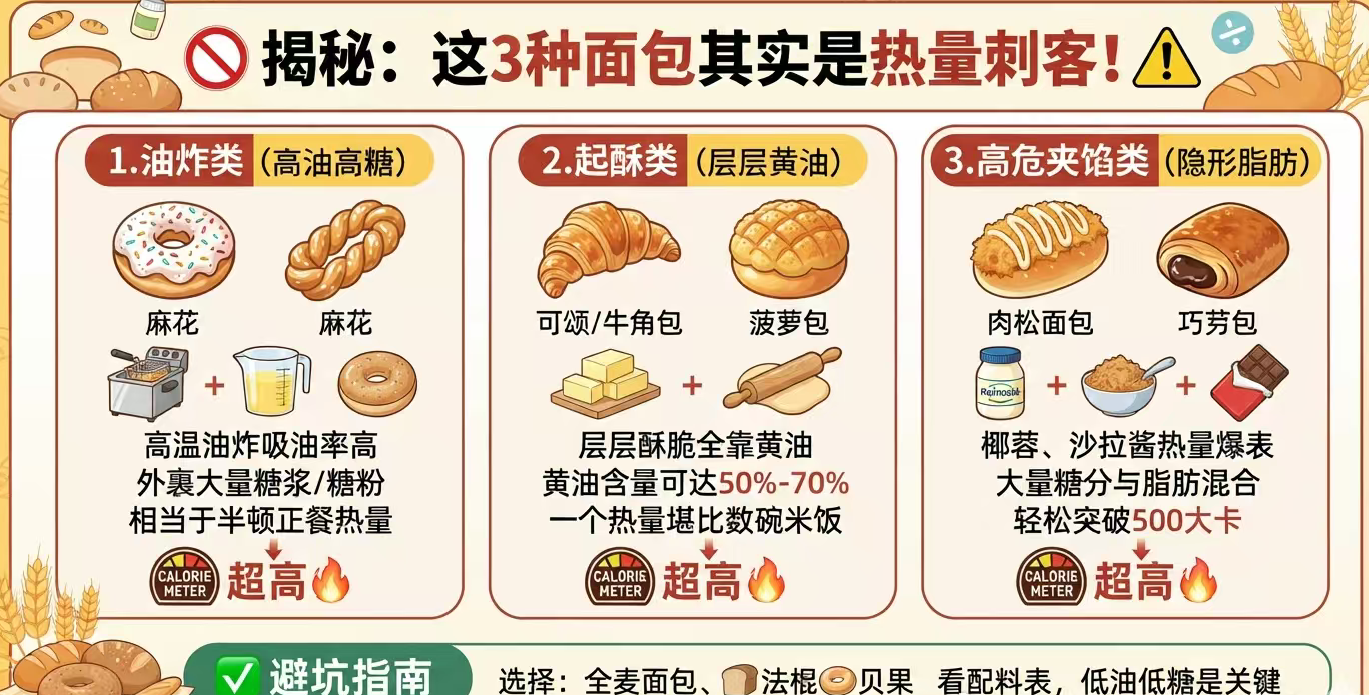 避雷！减脂期最坑的3款面包，很多人天天吃